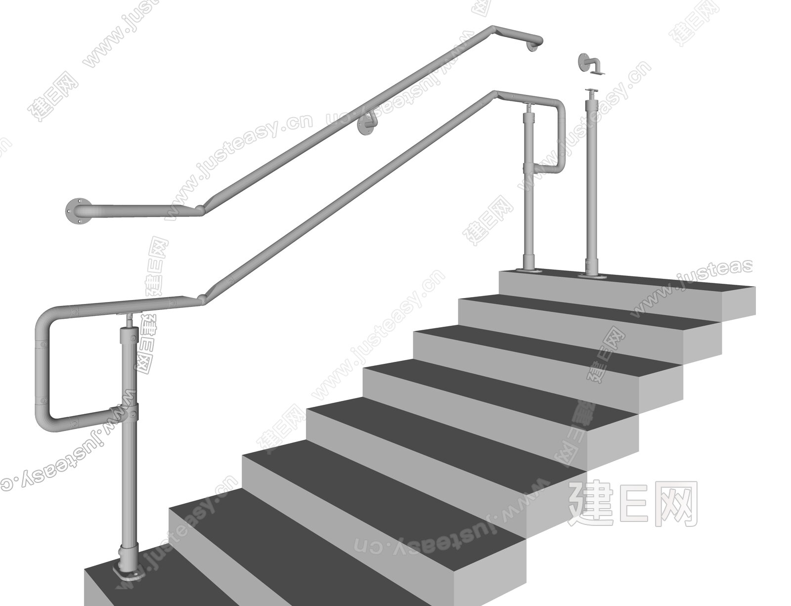 现代楼梯扶手不锈钢扶手建筑构件模型SU模型下载[ID:111235812]_建E室内设计网