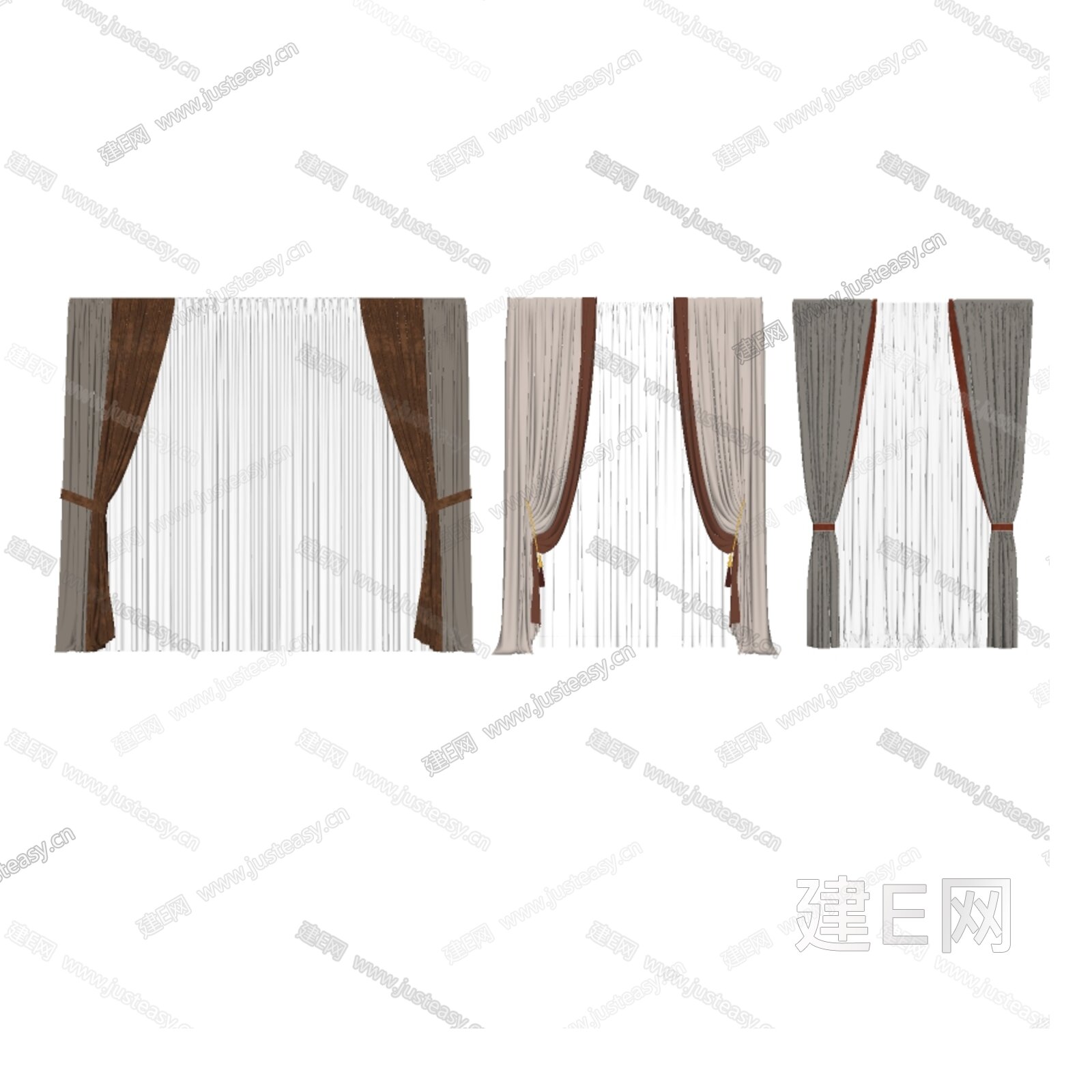 新中式窗帘组合SU模型下载[ID:111170214]，新中式窗帘组合，SU模型下载