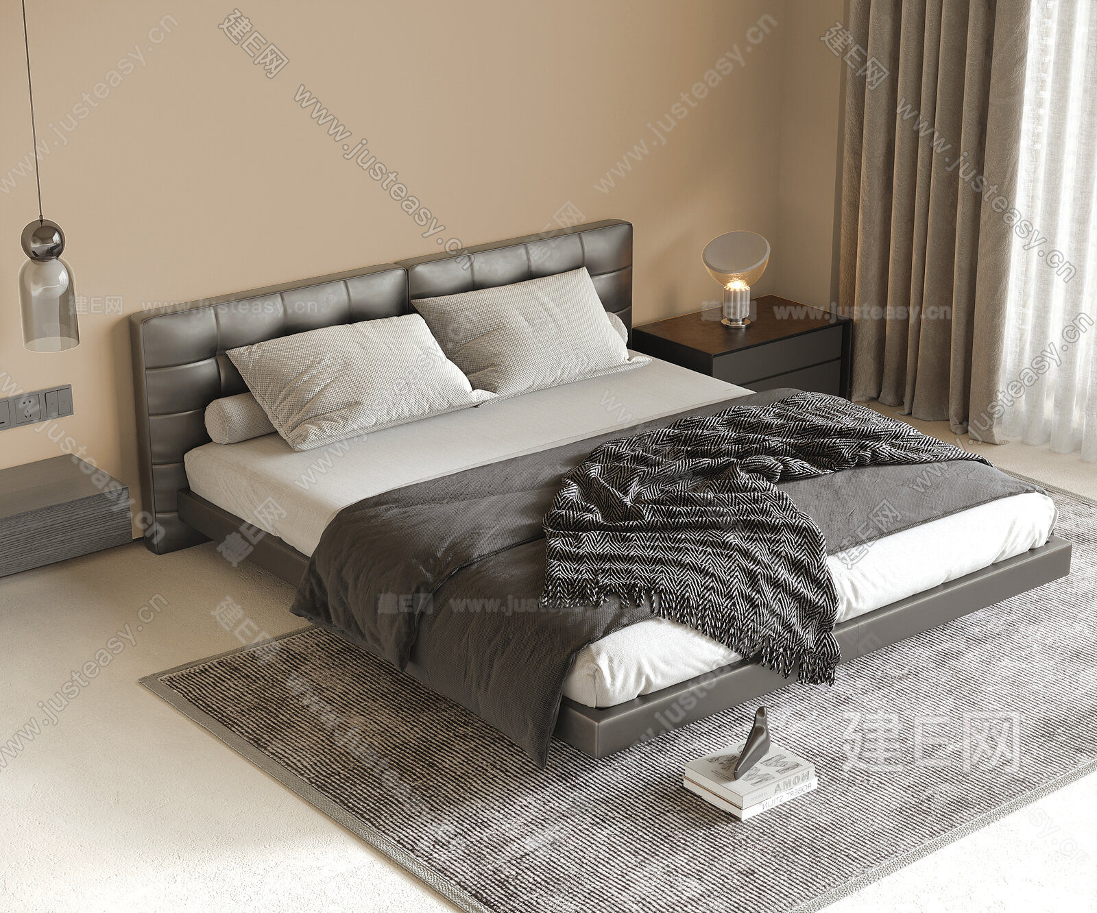 现代双人床模型SU模型下载[ID:111366870]_建E室内设计网