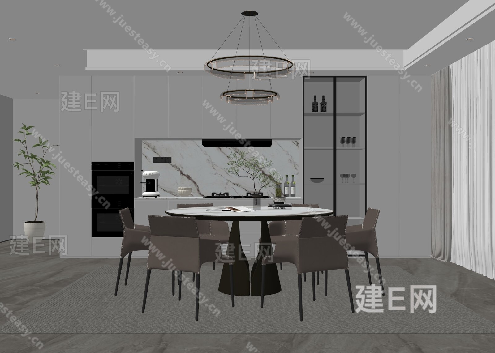 现代餐厅模型SU模型下载[ID:112022232]_建e网su模型