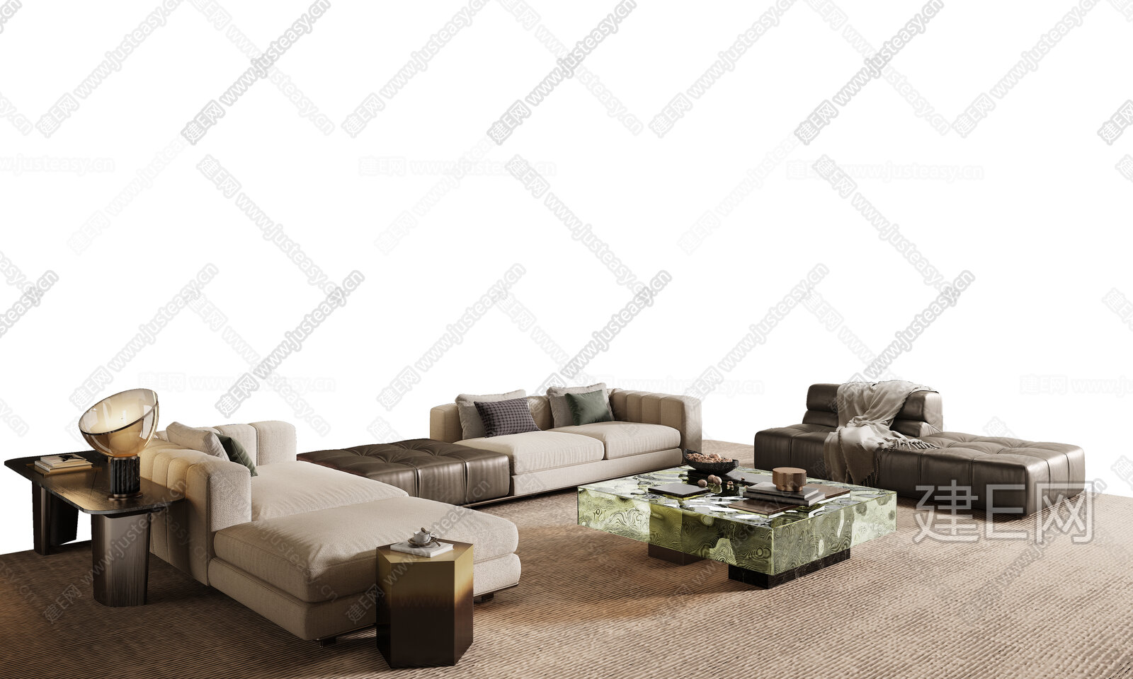 Minotti 米洛提 现代沙发茶几组合模型SU模型下载[ID:104945081]_建E室内设计网