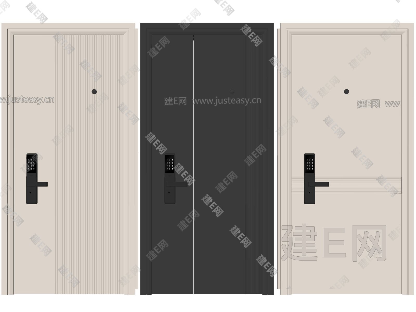 现代入户门防盗门密码锁门金属门电子锁门模型SU模型下载[ID:112022099]_建E室内设计网