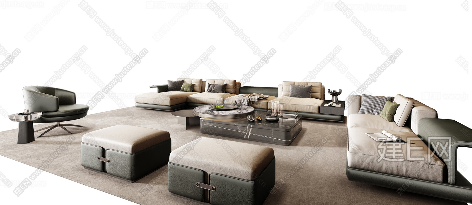 Minotti 米洛提现代沙发茶几组合3d模型下载[ID:112876832]_建e网3d模型