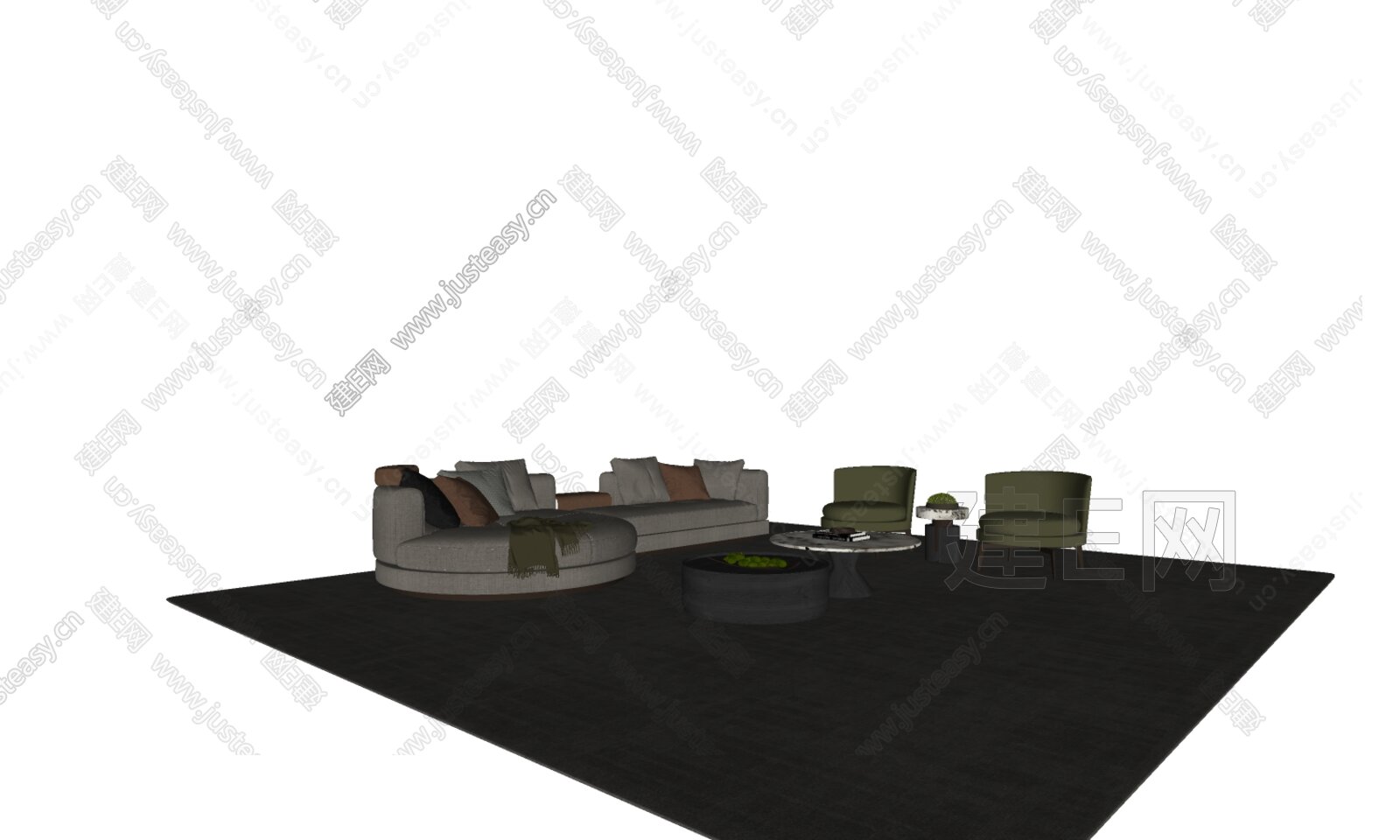 Minotti 米洛提 现代沙发茶几组合模型SU模型下载[ID:111956602]_建e网su模型