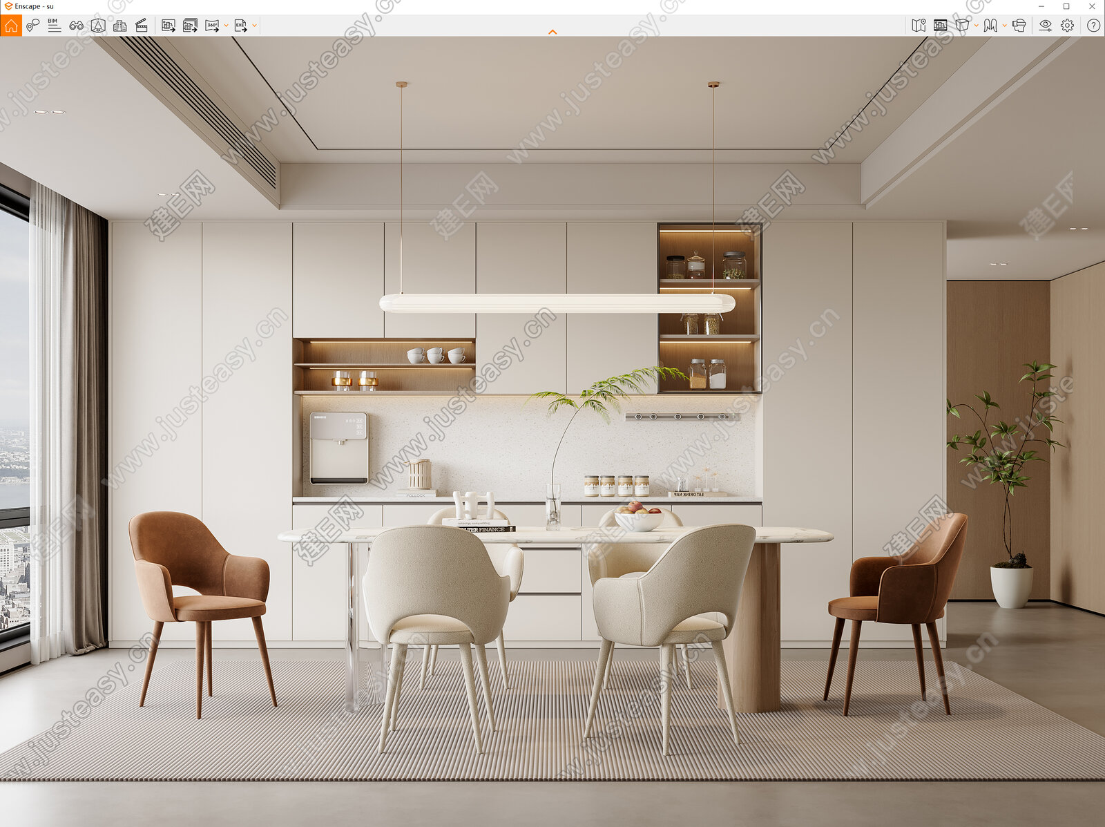 现代奶油风餐厅模型SU模型下载[ID:111956508]_建e网su模型