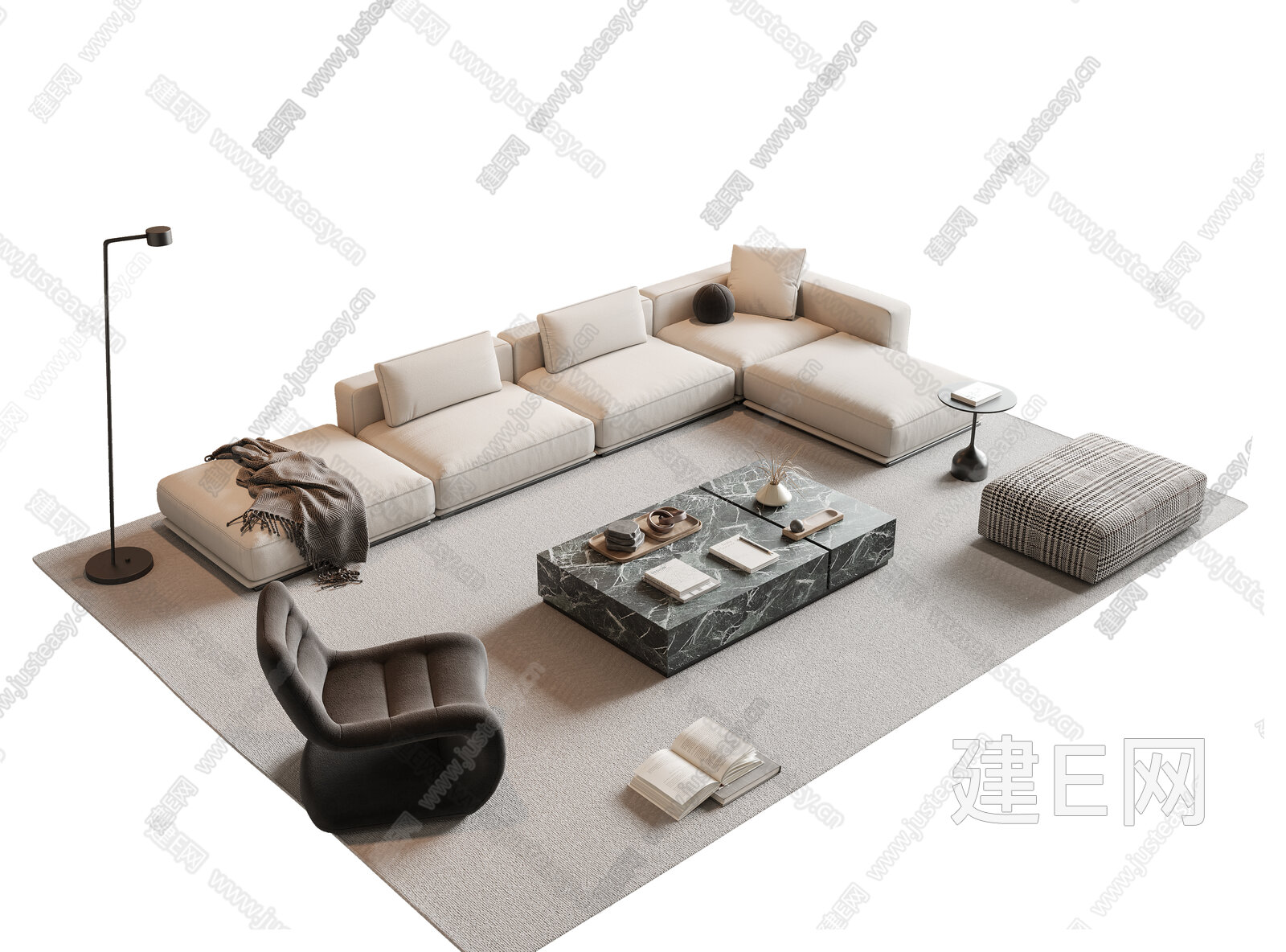 现代沙发茶几组合模型SU模型下载[ID:111956706]_建E室内设计网