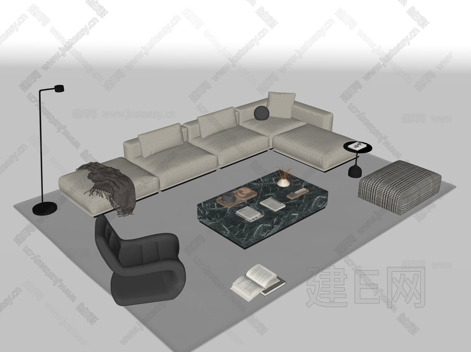 现代沙发茶几组合模型SU模型下载[ID:111956706]_建E室内设计网