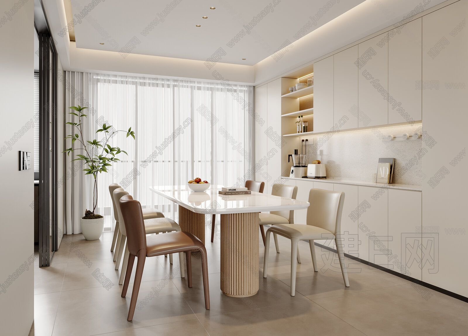现代奶油风餐厅模型SU模型下载[ID:112153159]_建e网su模型