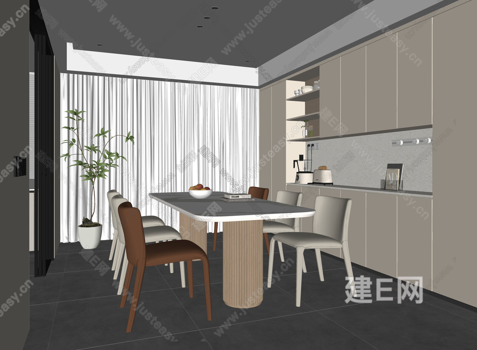 现代奶油风餐厅模型SU模型下载[ID:112153159]_建e网su模型