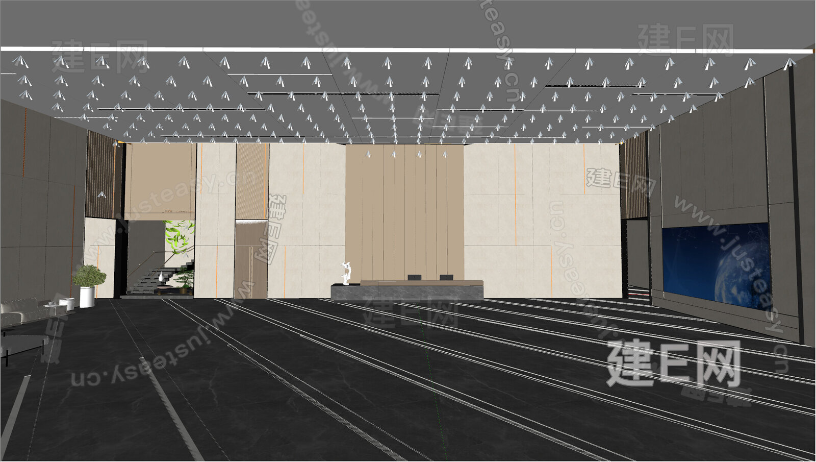 现代公司大堂模型SU模型下载[ID:112087675]_建e网su模型