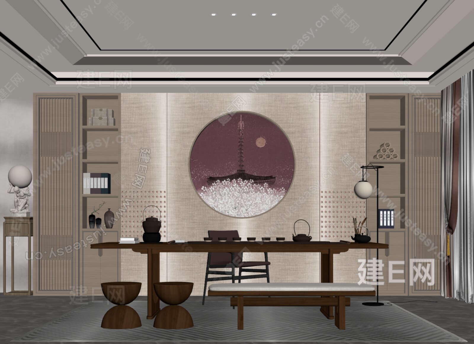 新中式茶室 模型SU模型下载[ID:112087671]_建E室内设计网
