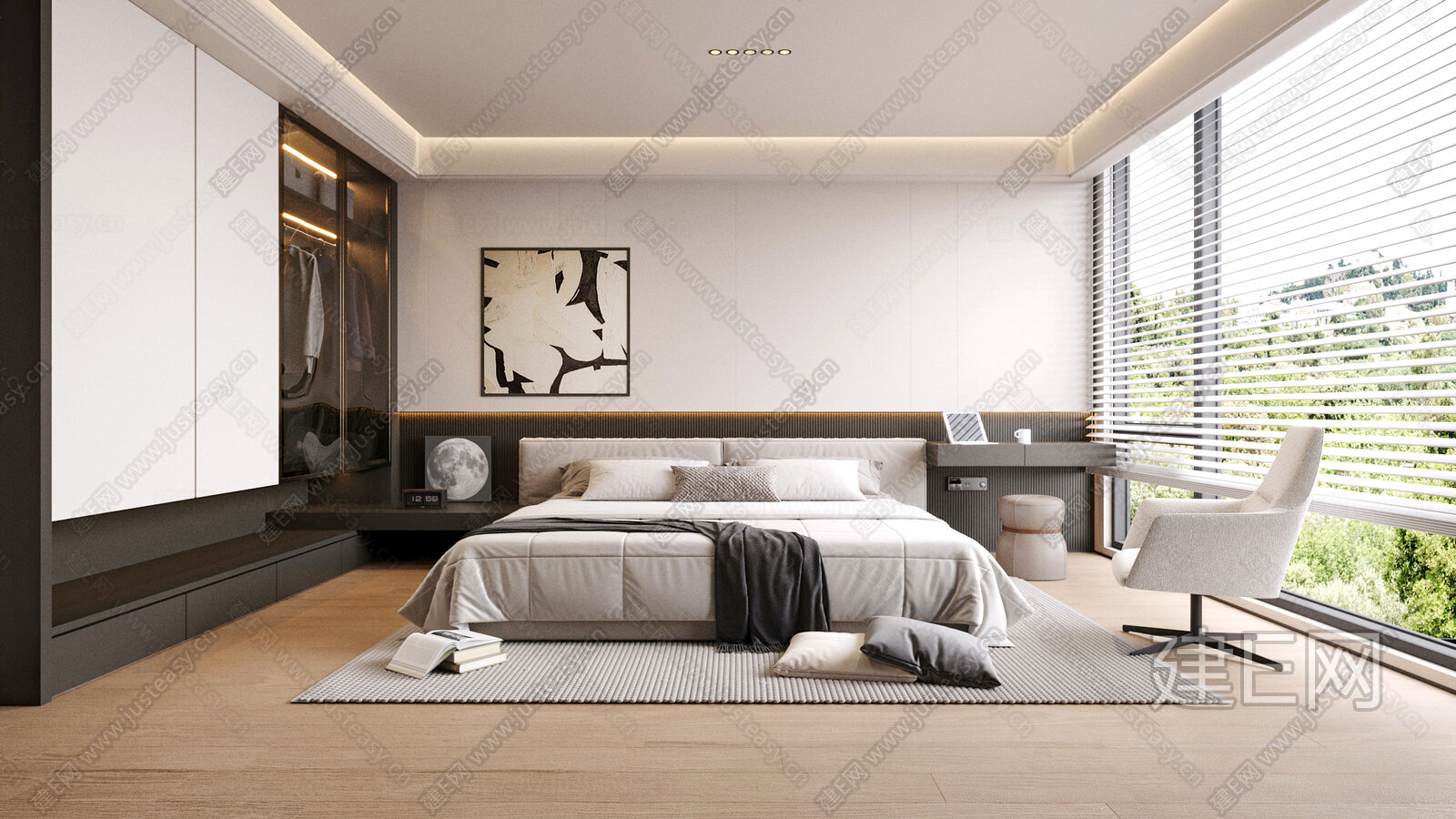 现代极简黑白灰卧室模型SU模型下载[ID:104879533]_建e网su模型