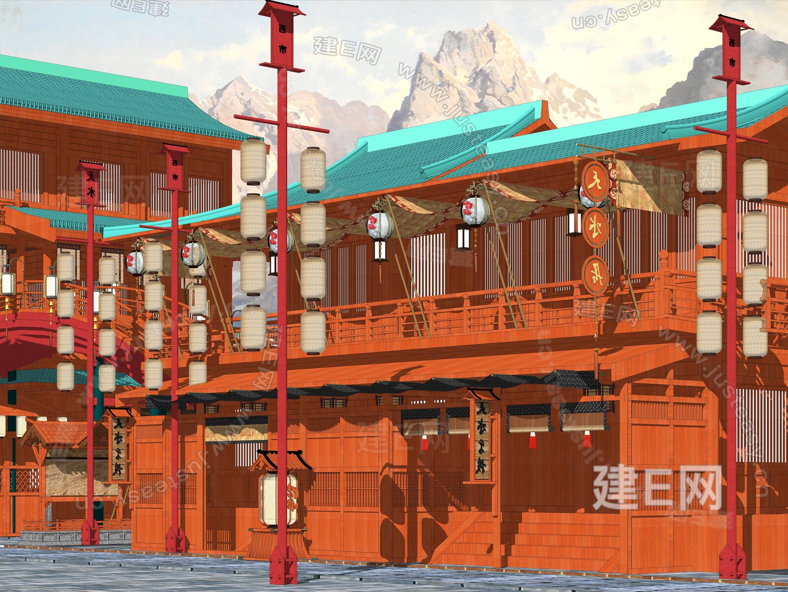 中式古代酒楼模型SU模型下载[ID:111891198]_建E室内设计网