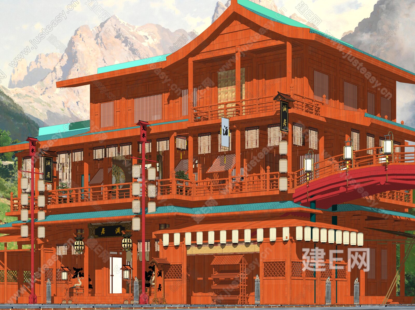 中式古代酒楼模型SU模型下载[ID:111891198]_建E室内设计网