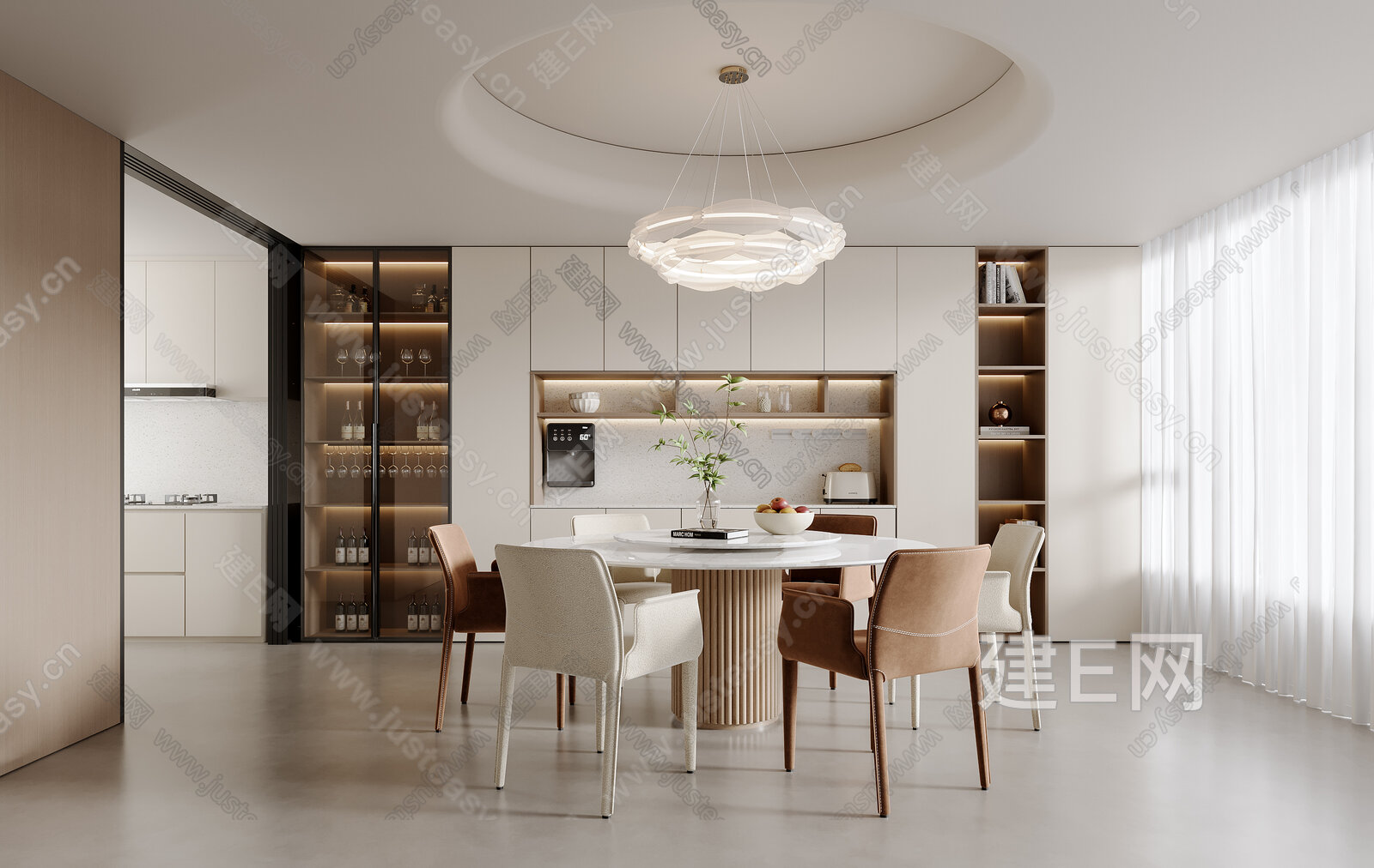 现代奶油风餐厅模型SU模型下载[ID:112546475]_建e网su模型