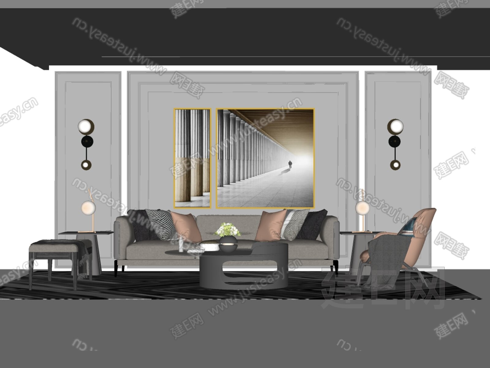 沙发茶几组合模型SU模型下载[ID:112480811]_建E室内设计网
