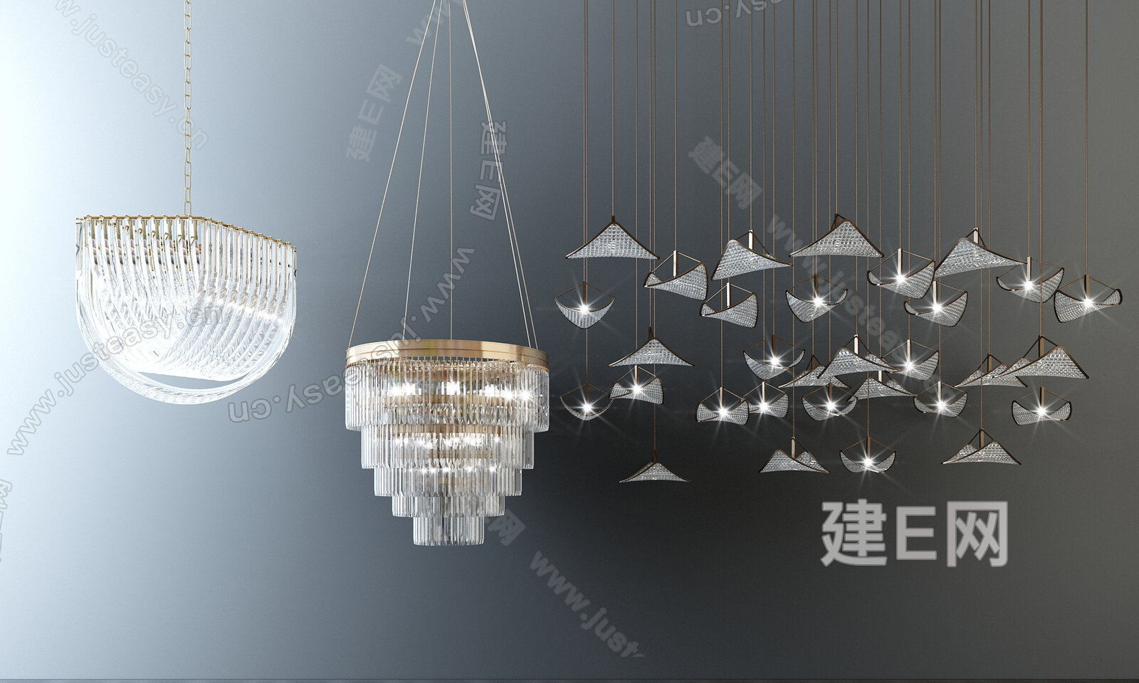 现代轻奢水晶吊灯模型SU模型下载[ID:112218872]_建E室内设计网