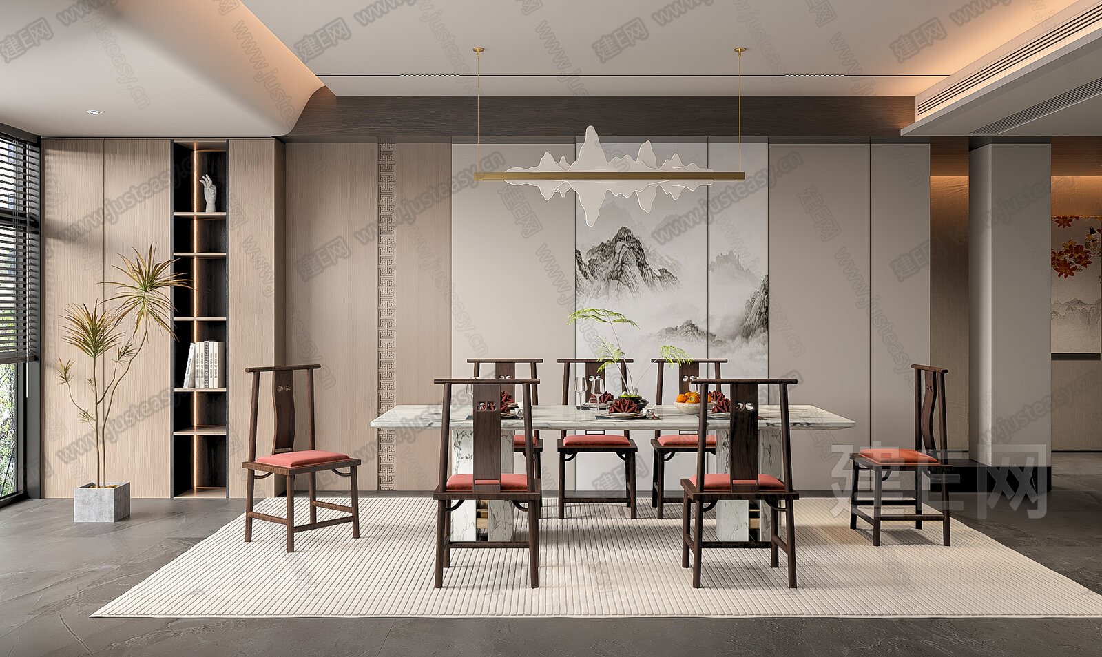 新中式餐厅模型SU模型下载[ID:113005207]_建e网su模型