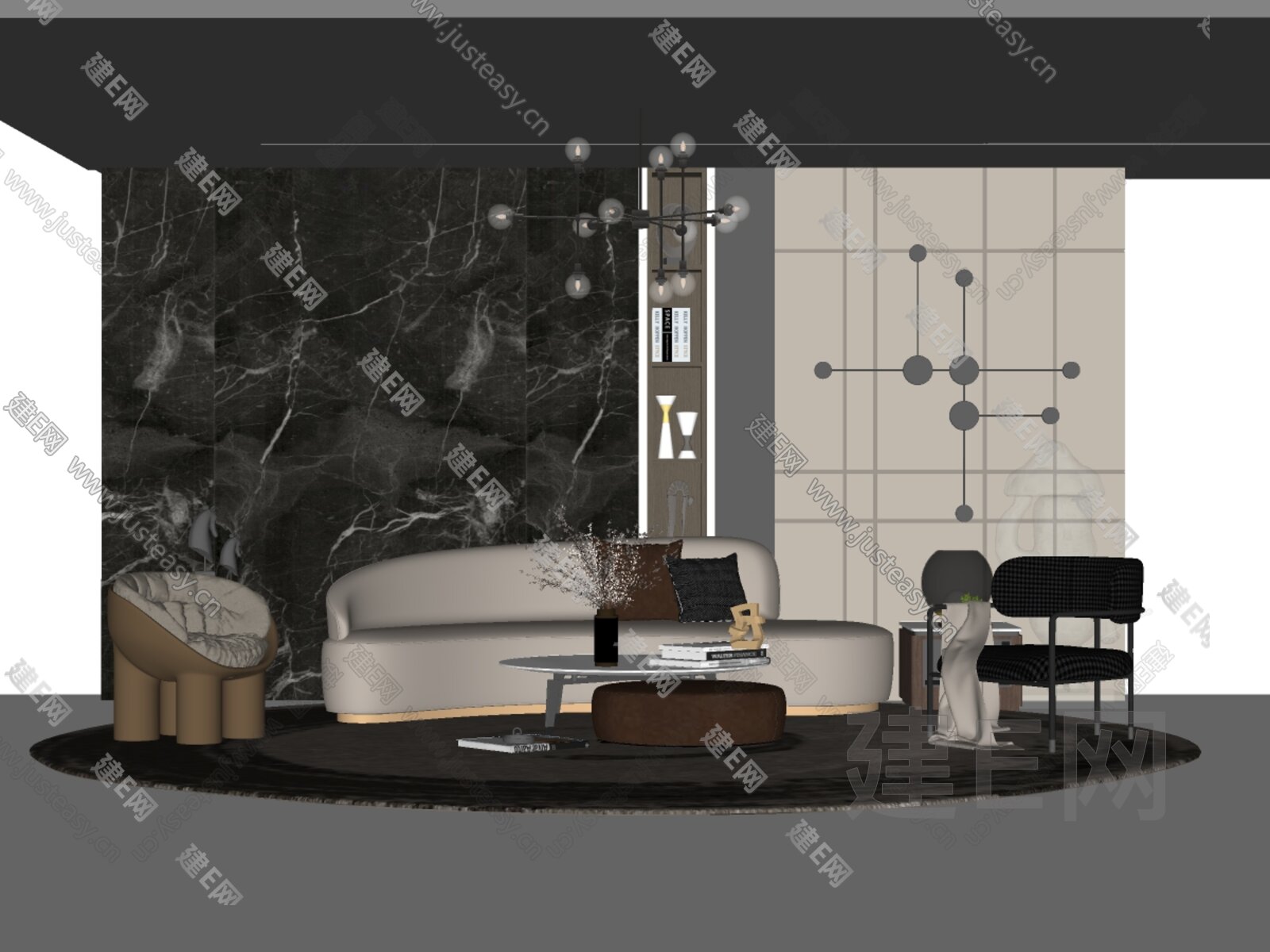 沙发茶几组合模型SU模型下载[ID:113201693]_建E室内设计网