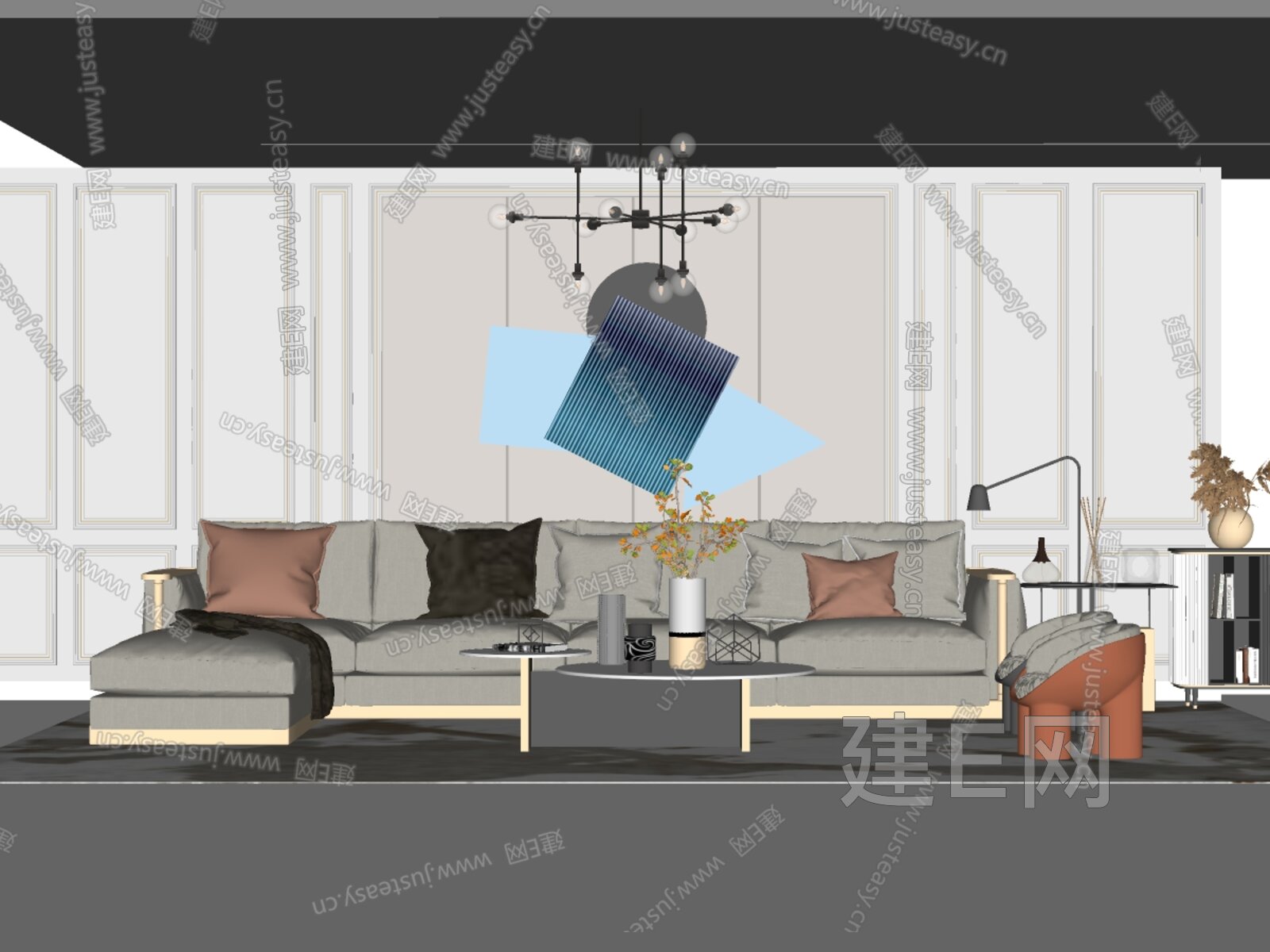 沙发茶几组合模型SU模型下载[ID:113201682]_建E室内设计网
