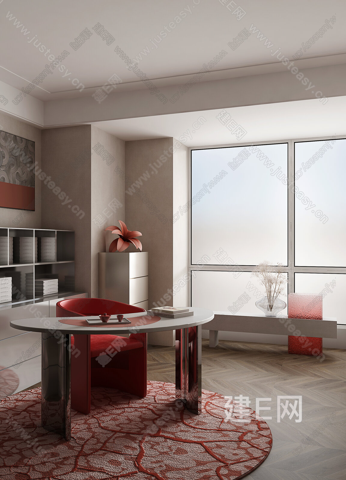 现代轻奢书房模型SU模型下载[ID:113136344]_建E室内设计网