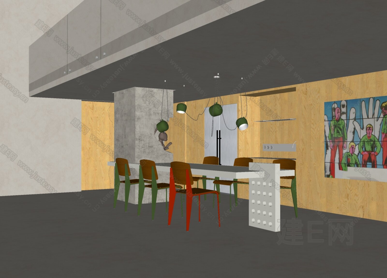 包豪斯 现代餐厅模型SU模型下载[ID:113136204]_建e网su模型