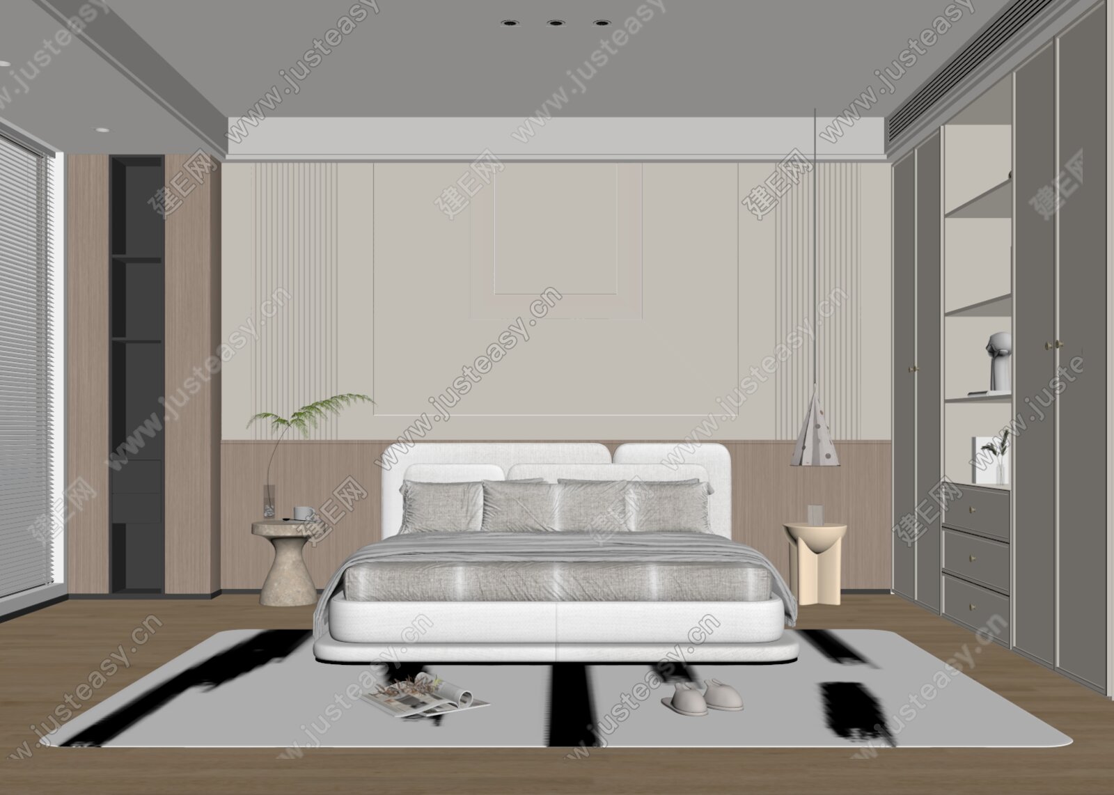 现代奶油风卧室 模型SU模型下载[ID:112808475]_建E室内设计网