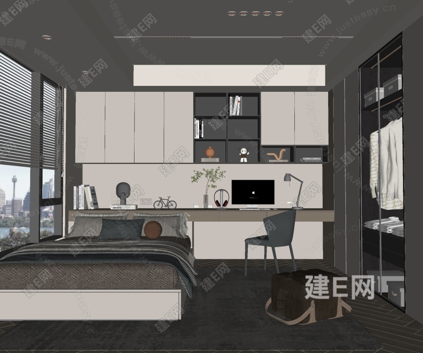 现代榻榻米卧室模型SU模型下载[ID:112742938]_建E室内设计网