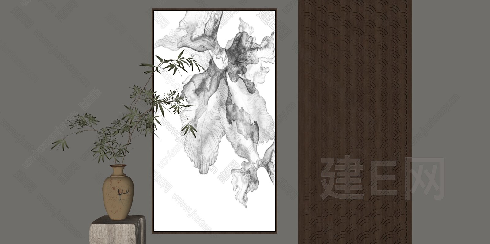 新中式装饰画模型SU模型下载[ID:112939696]_建E室内设计网