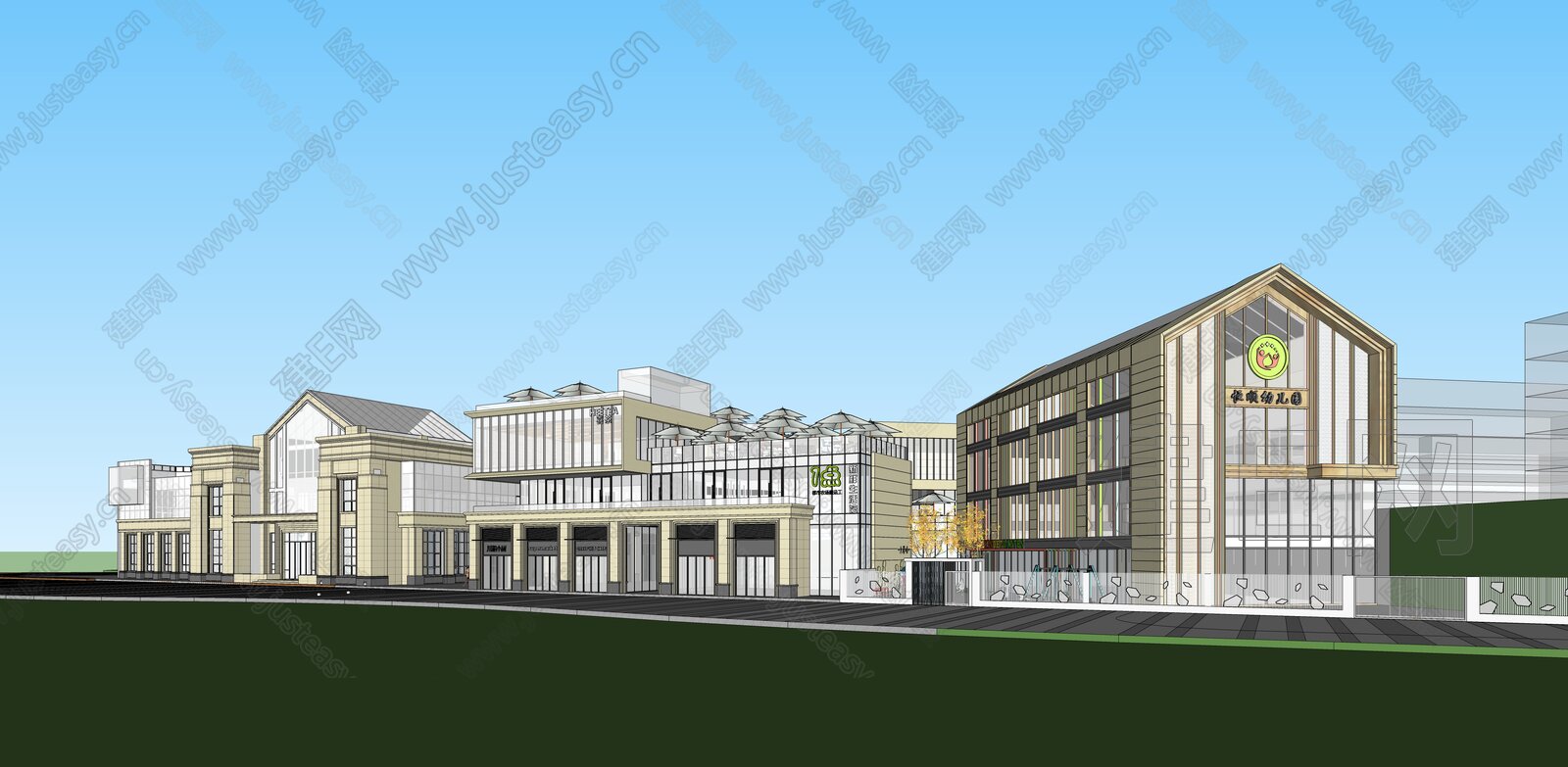 现代简约商业街模型SU模型下载[ID:105141730]_建E室内设计网