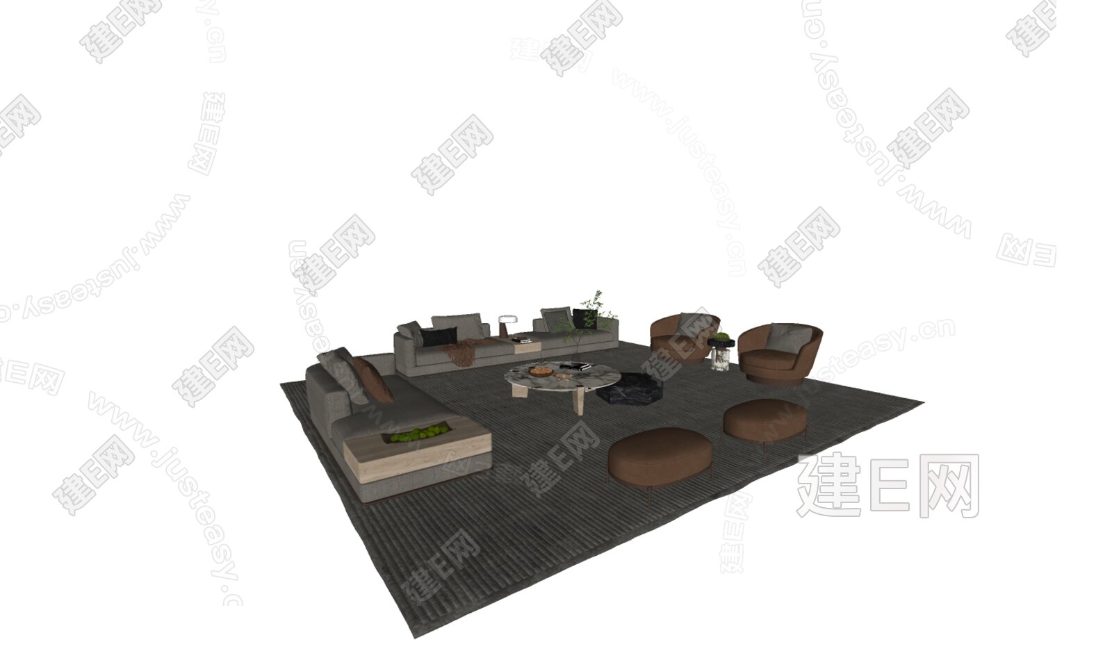 Minotti 米洛提 现代沙发茶几组合模型SU模型下载[ID:105272691]_建e网su模型
