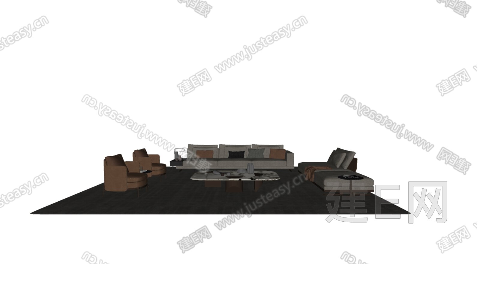 Minotti 米洛提现代沙发茶几组合模型SU模型下载[ID:105272775]_建e网su模型