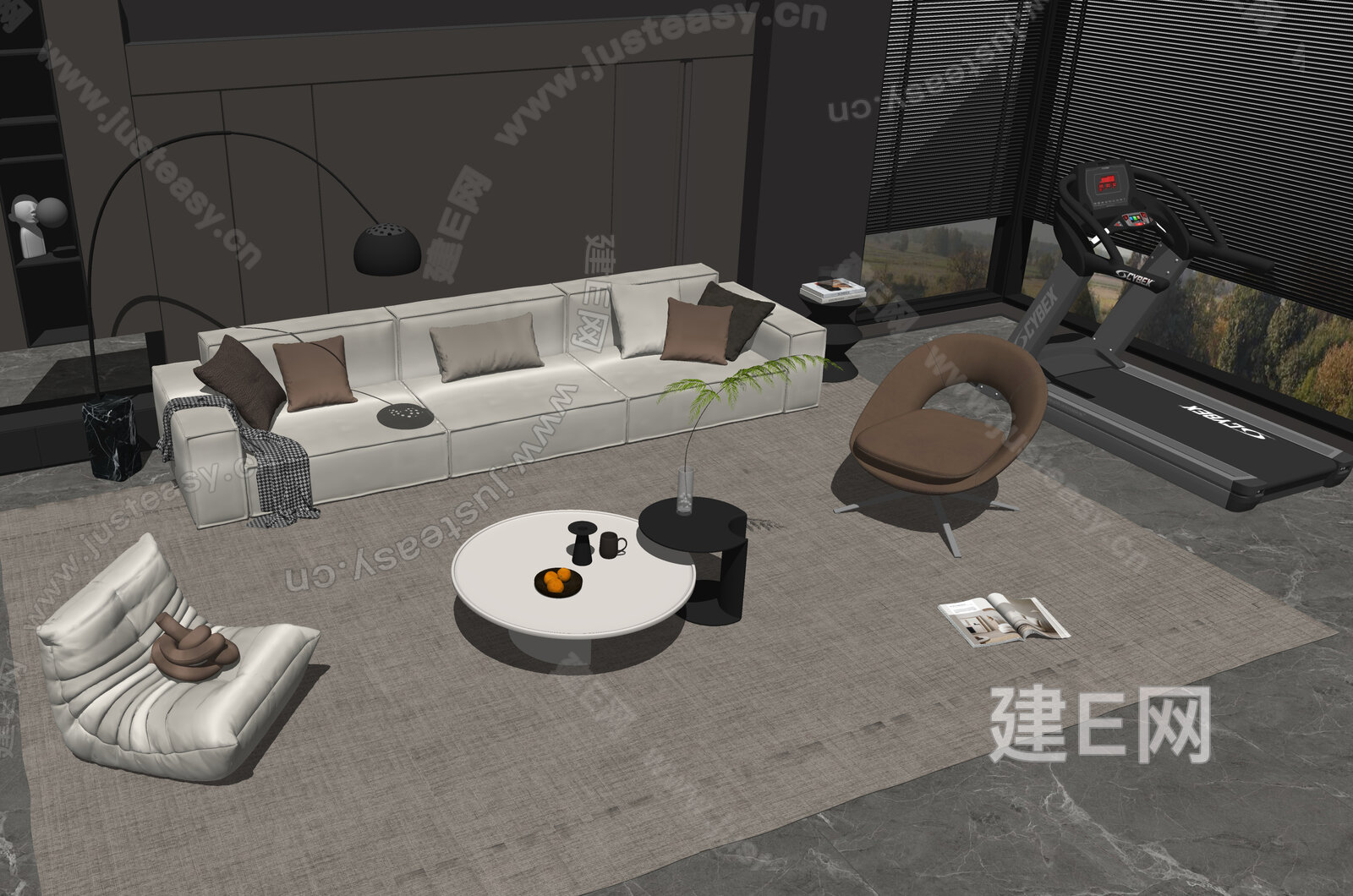 现代客厅沙发茶几组合模型SU模型下载[ID:105665912]_建E室内设计网