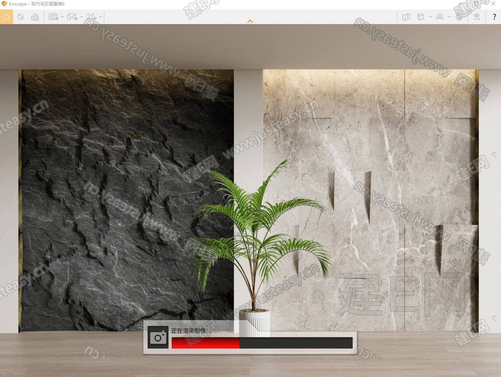 现代毛石背景墙模型SU模型下载[ID:105403825]_建E室内设计网