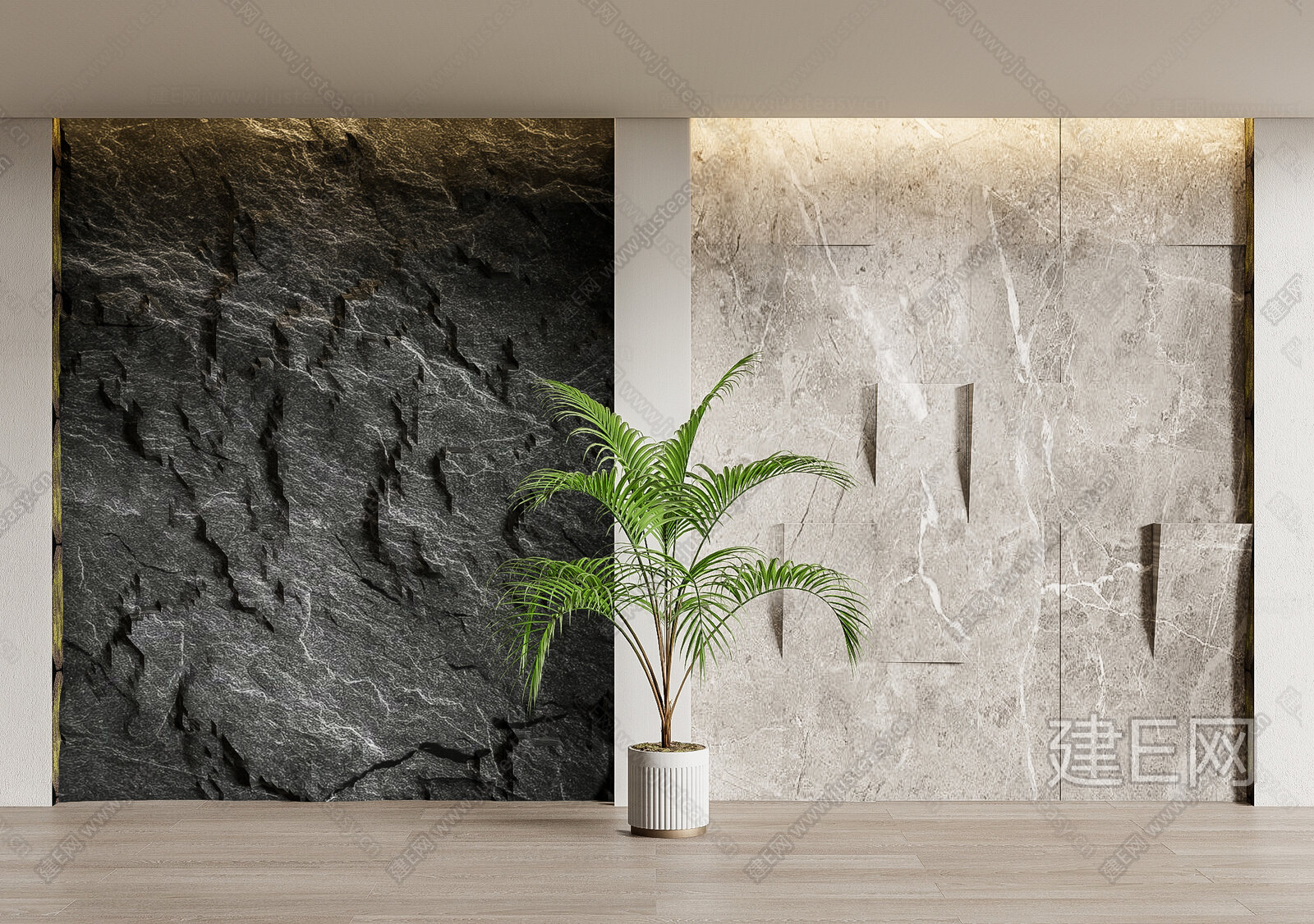 现代毛石背景墙 模型SU模型下载[ID:106124612]_建E室内设计网