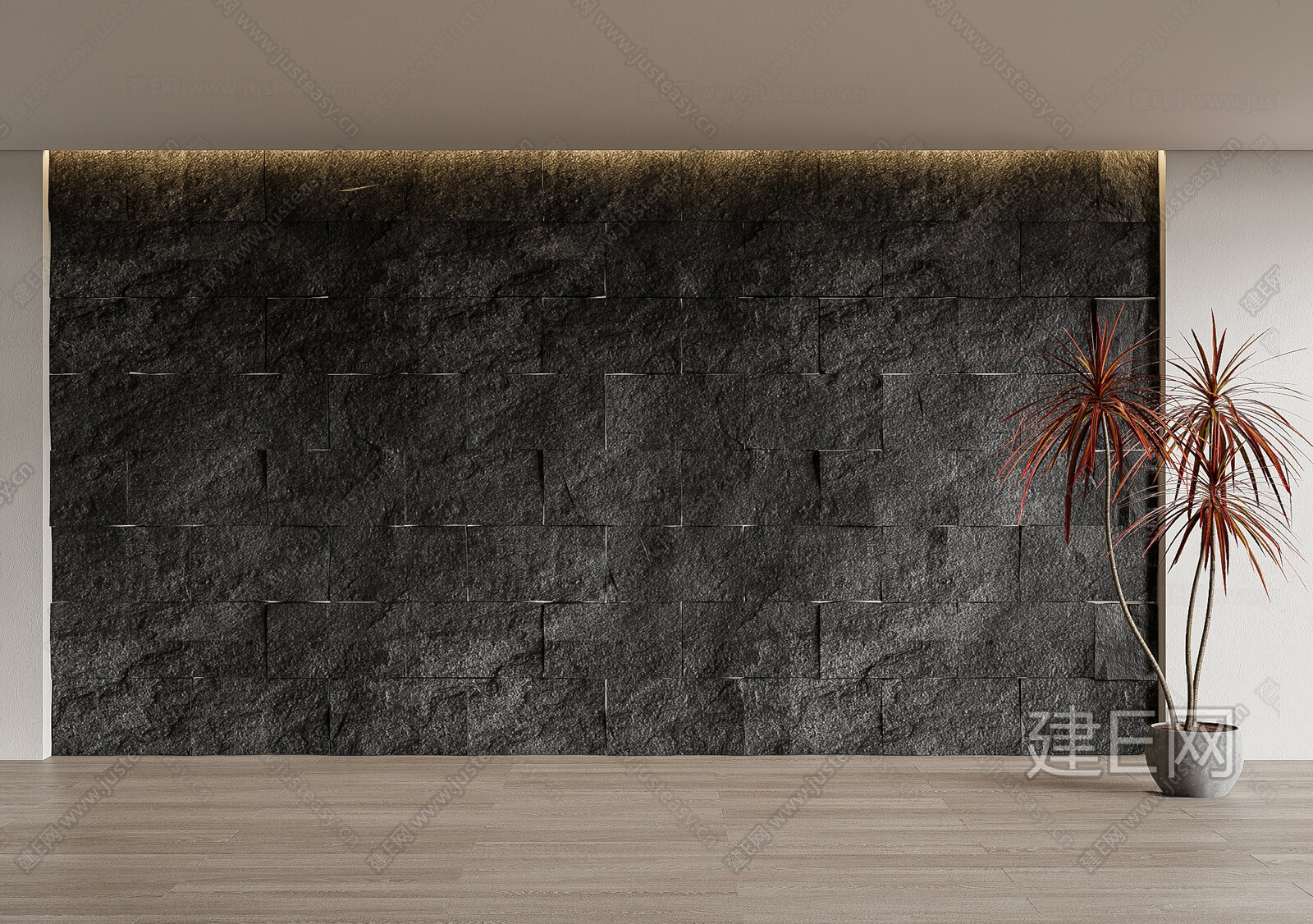 现代毛石背景墙 模型SU模型下载[ID:106124604]_建E室内设计网