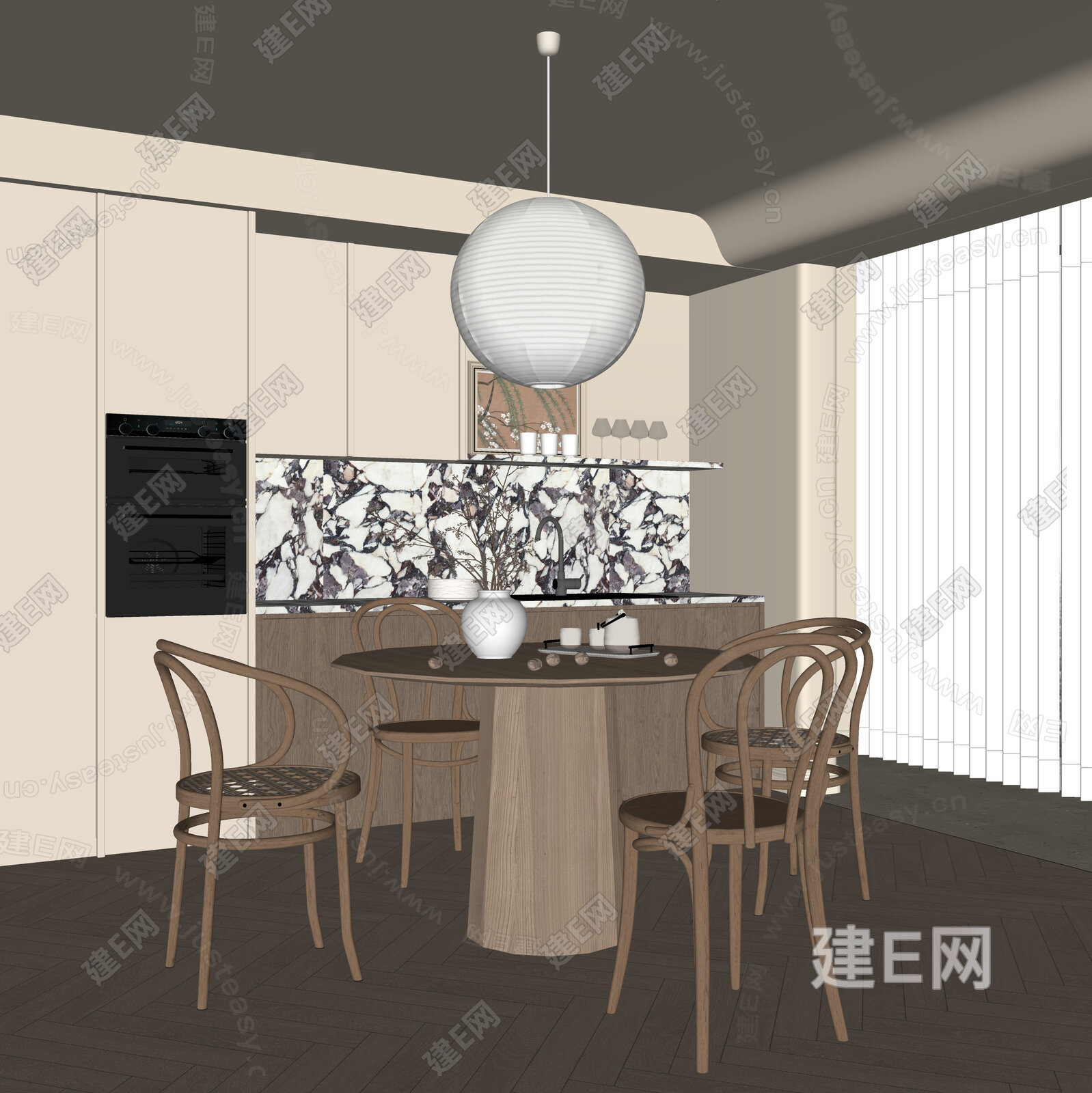 侘寂风餐厅模型SU模型下载[ID:105600308]_建E室内设计网
