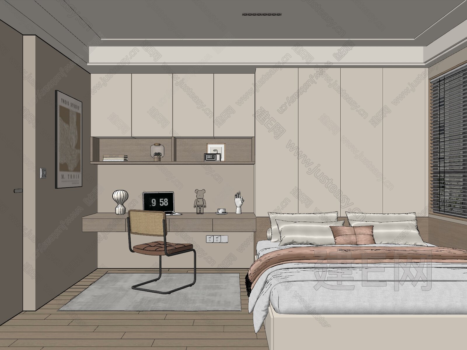 现代榻榻米卧室模型SU模型下载[ID:105600455]_建E室内设计网