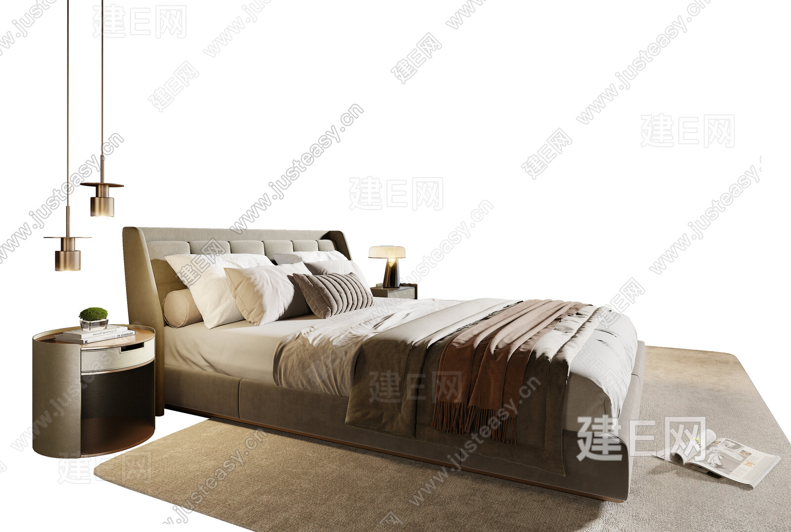 Minotti 米洛提 现代双人床模型SU模型下载[ID:105534850]_建E室内设计网