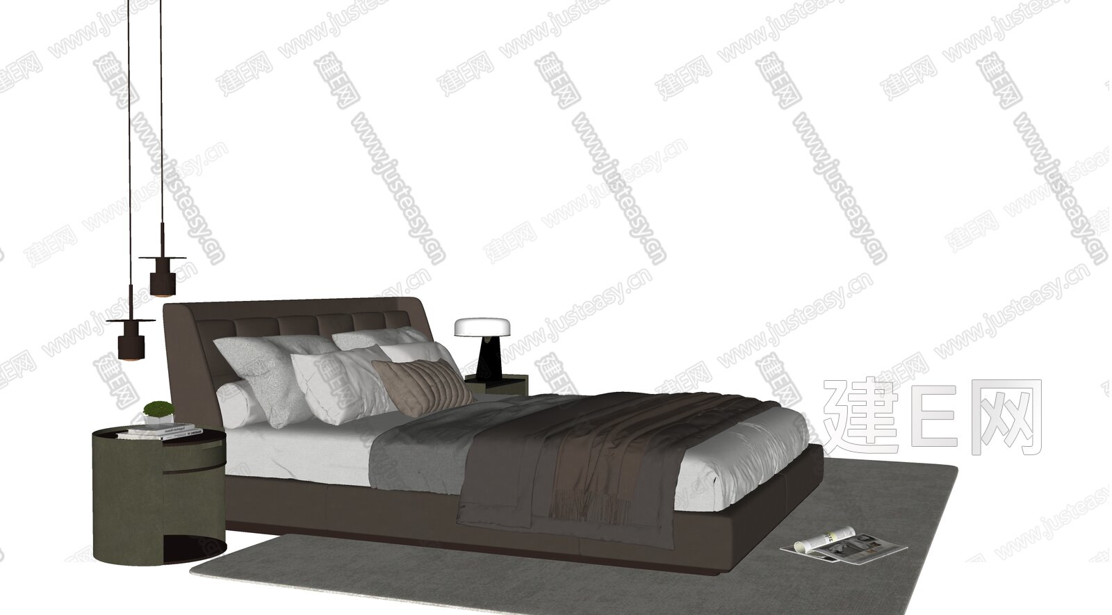 Minotti 米洛提 现代双人床模型SU模型下载[ID:105534850]_建E室内设计网