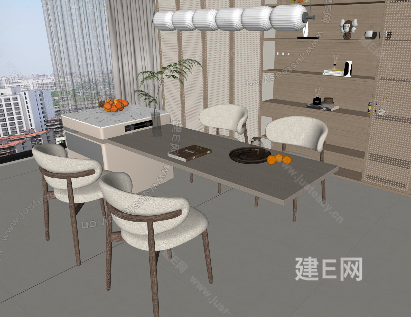 现代奶油风餐厅模型SU模型下载[ID:106255801]_建E室内设计网