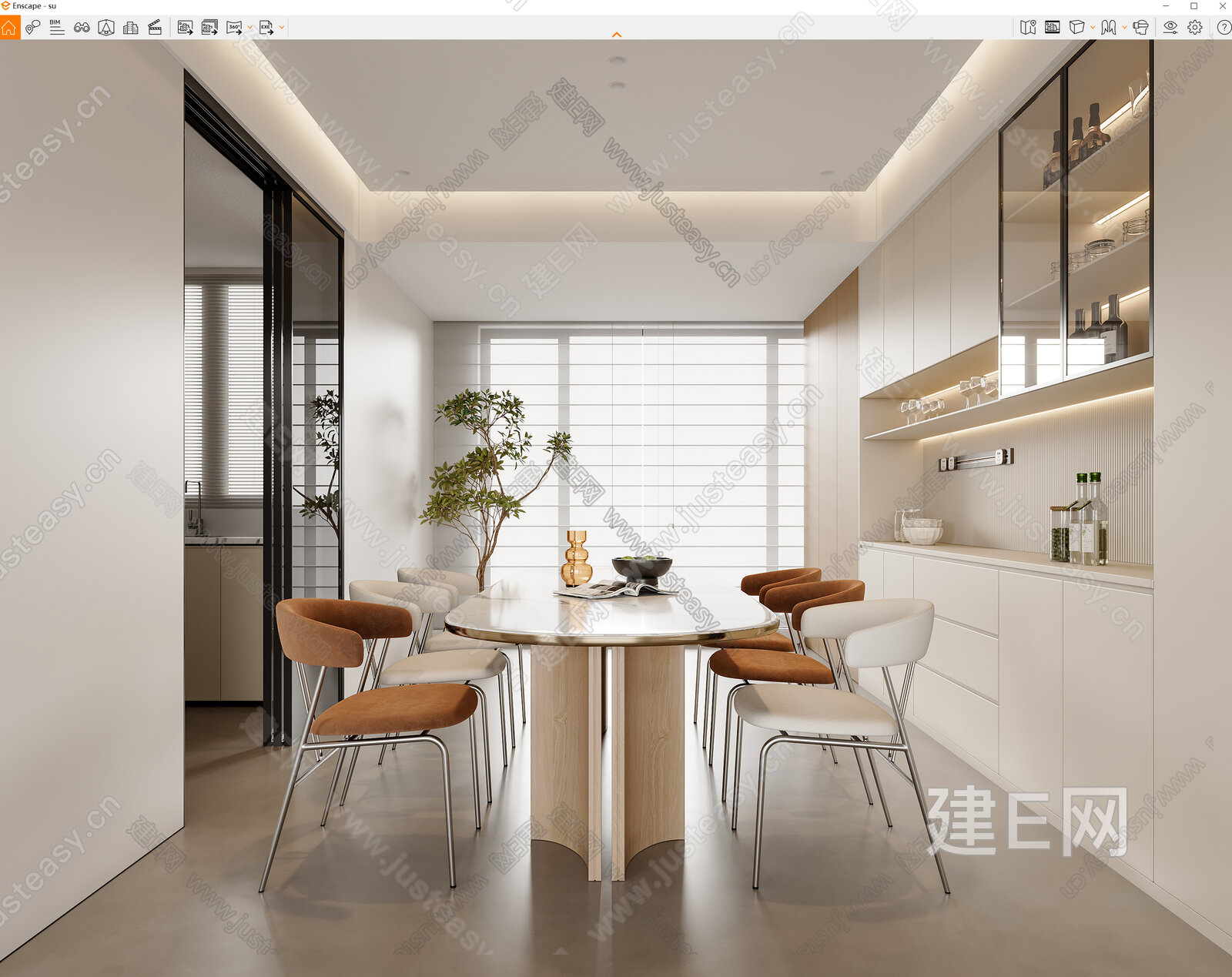现代奶油风餐厅模型SU模型下载[ID:105927941]_建e网su模型