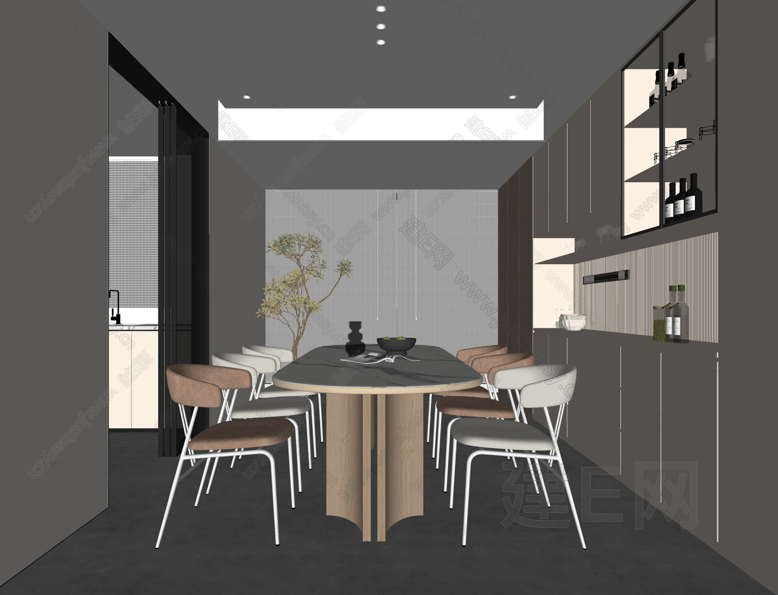 现代奶油风餐厅模型SU模型下载[ID:105927941]_建e网su模型