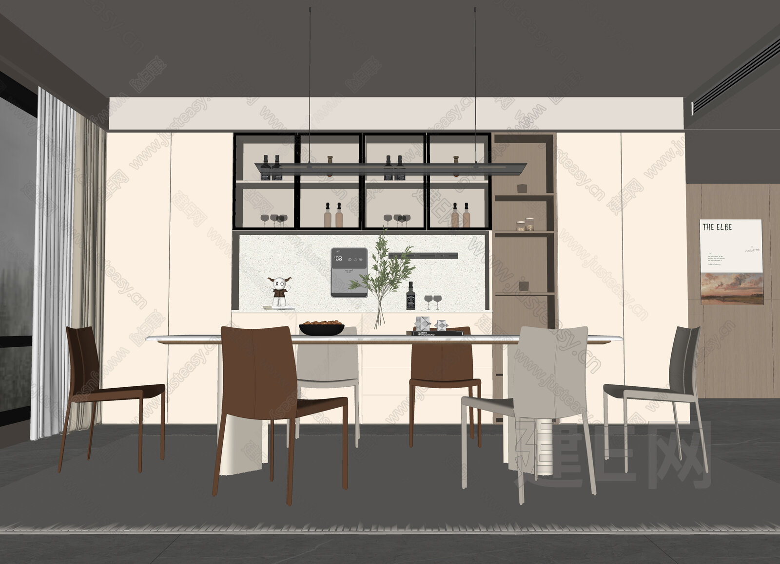 现代奶油风家居餐厅 模型SU模型下载[ID:106059139]_建E室内设计网