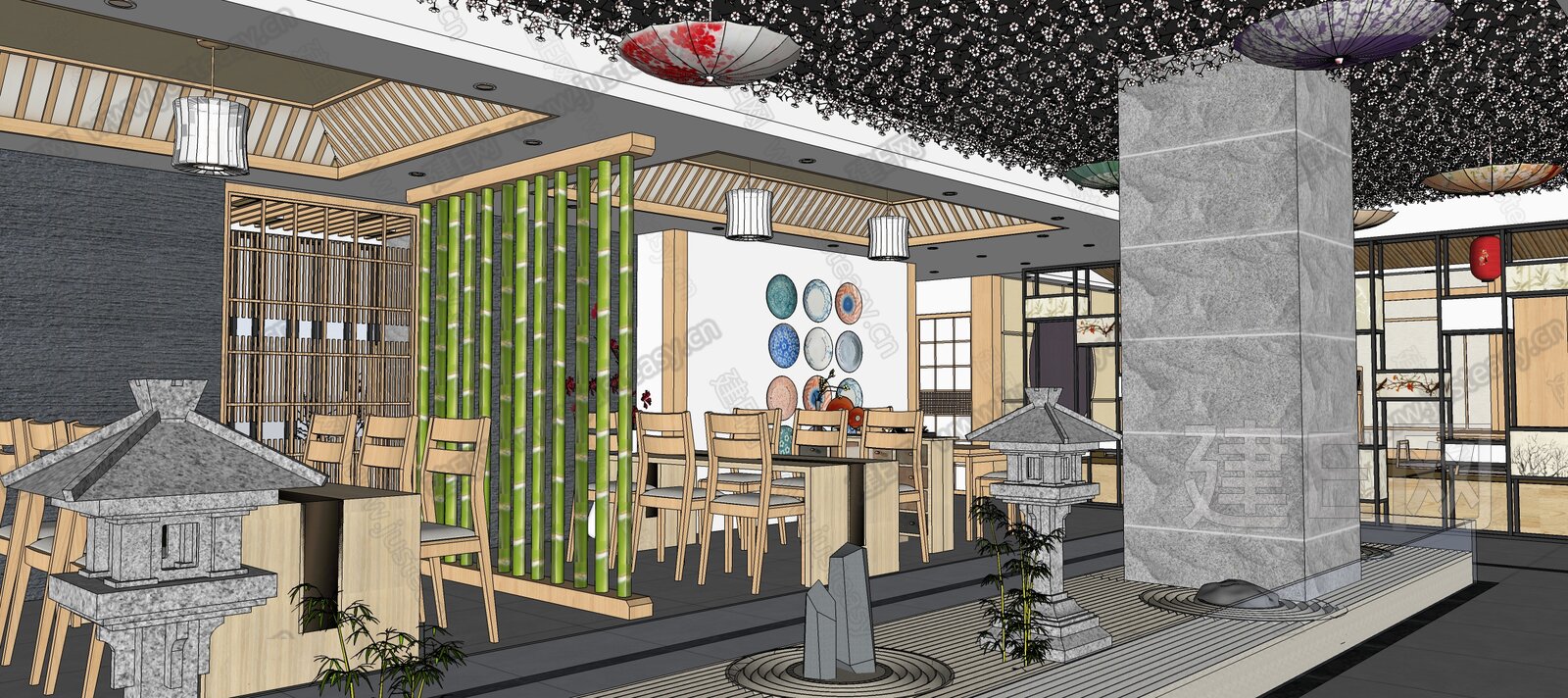 日式餐饮店模型SU模型下载[ID:106059012]_建e网su模型