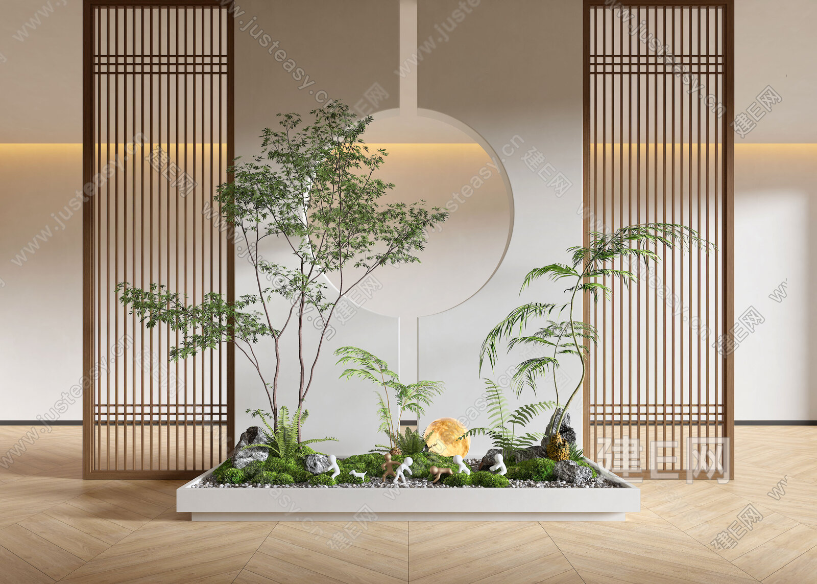 新中式室内景观造景模型SU模型下载[ID:106779994]_建e网su模型