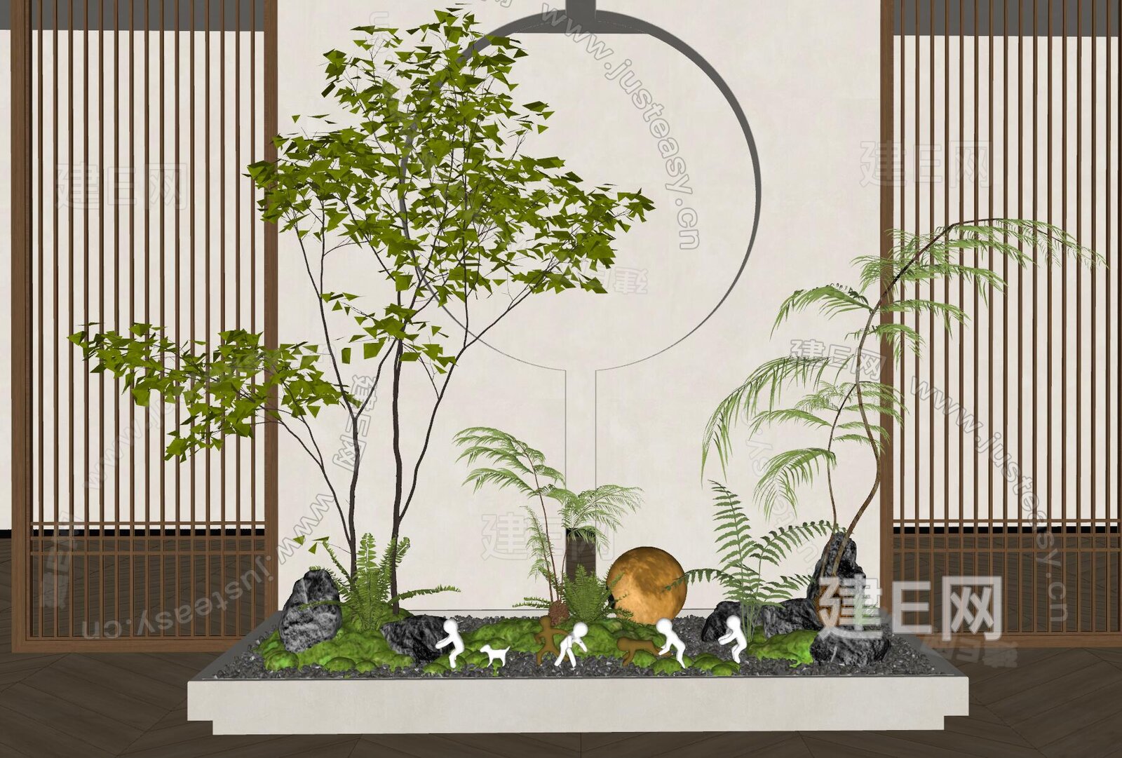 新中式室内景观造景模型SU模型下载[ID:106779994]_建e网su模型