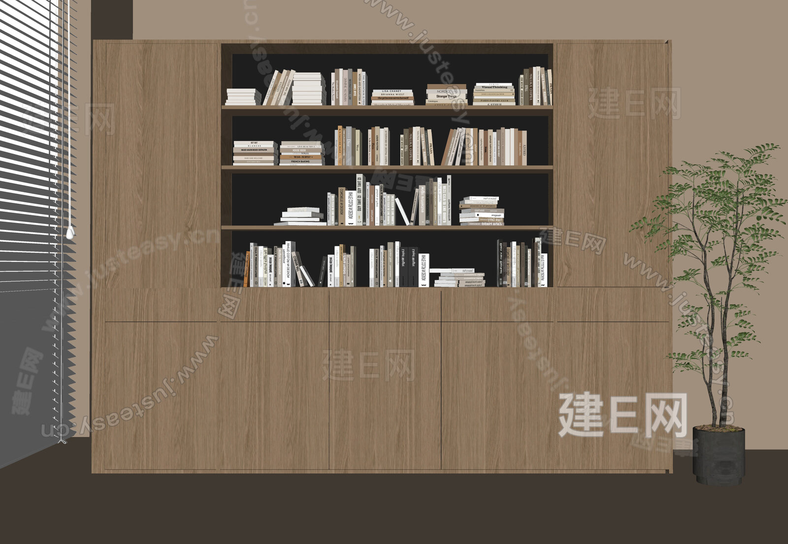 现代书柜模型SU模型下载[ID:106845653]_建E室内设计网