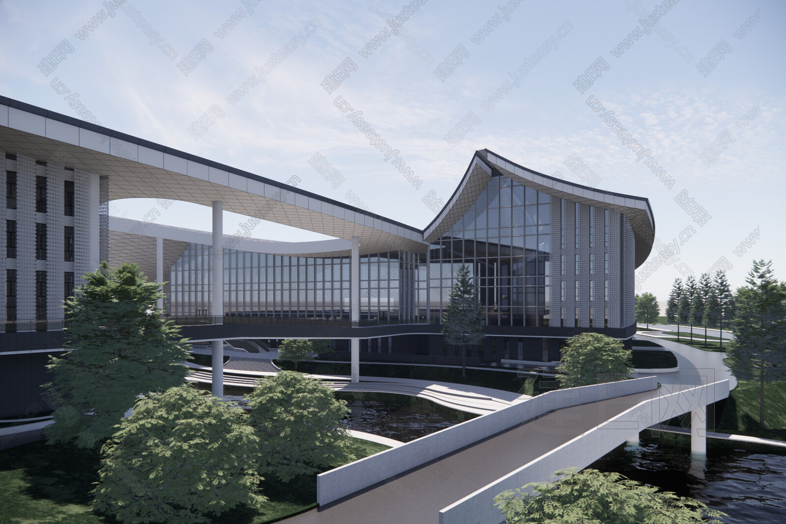 现代展览馆建筑模型SU模型下载[ID:107369980]_建e网su模型
