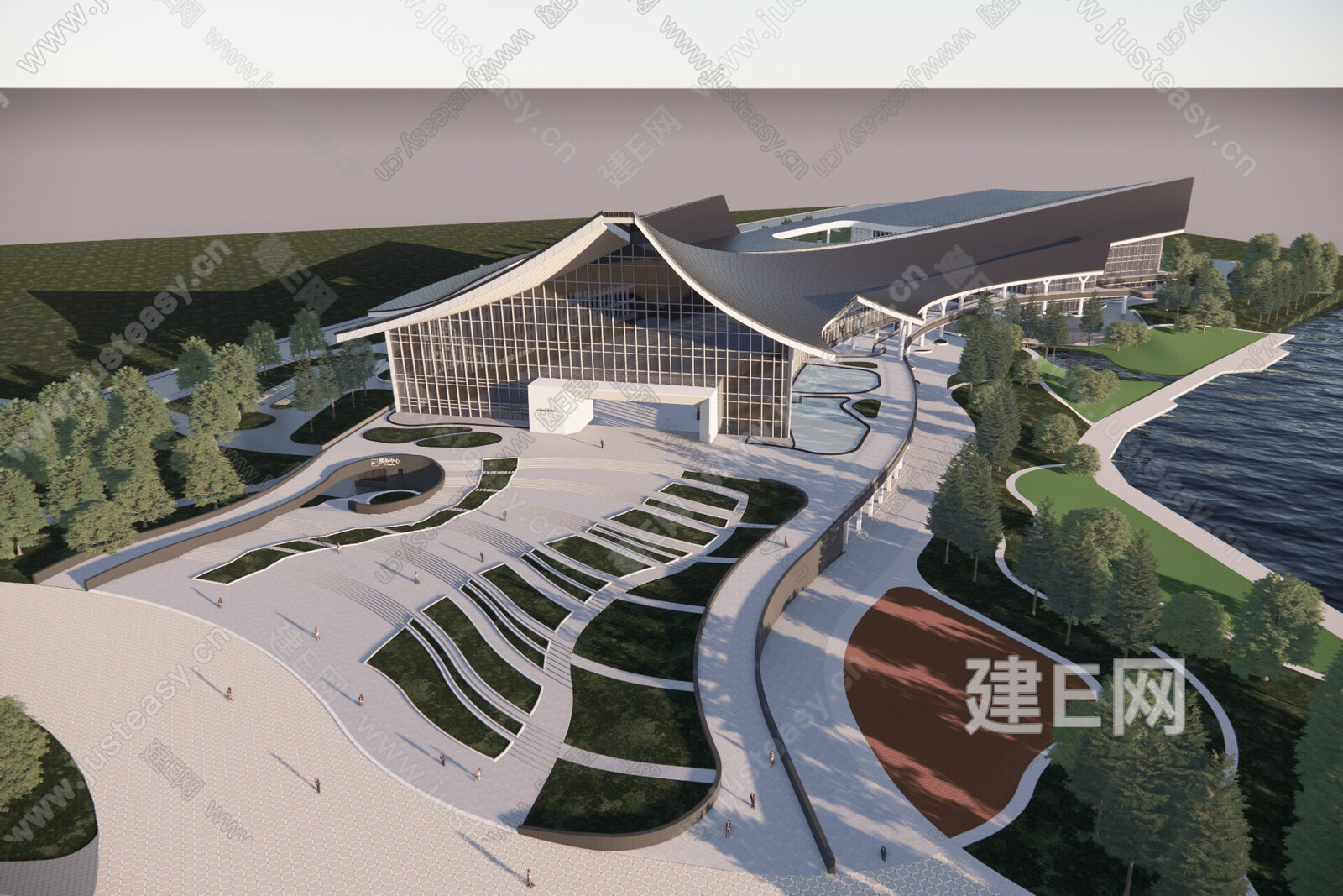 现代展览馆建筑模型SU模型下载[ID:107369980]_建e网su模型